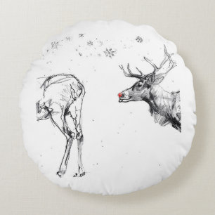 Coussins Ronds Funny Rudolf Reindeer Noël Amour