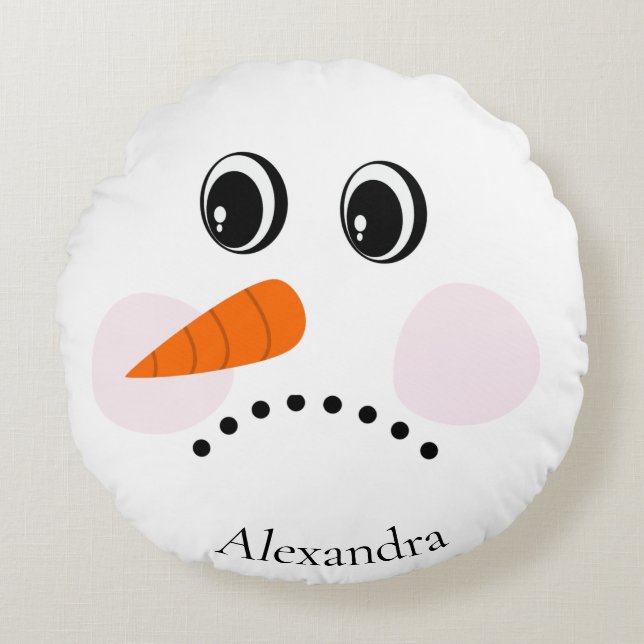 Coussins Ronds Funny Sad / Happy Snowman Face Nom Monogrammé (Devant)