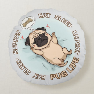 Coussins Ronds Funny Sleeping Pug Round Pillow | Eat Sleep Repeat