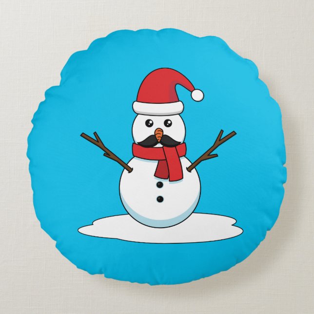 Coussins Ronds Funny Snowman avec Moustache et carotte (Devant)