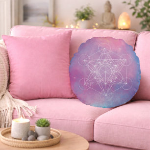 Coussins Ronds Galaxie Pastel Cube de Métatron Géométrie sacrée
