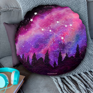 Coussins Ronds Galaxie Rose Constellation Gémeaux Anniversaire