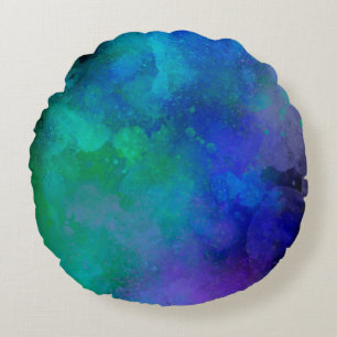 Coussins Ronds Galaxy Paint Splatt, effet Bleu vert