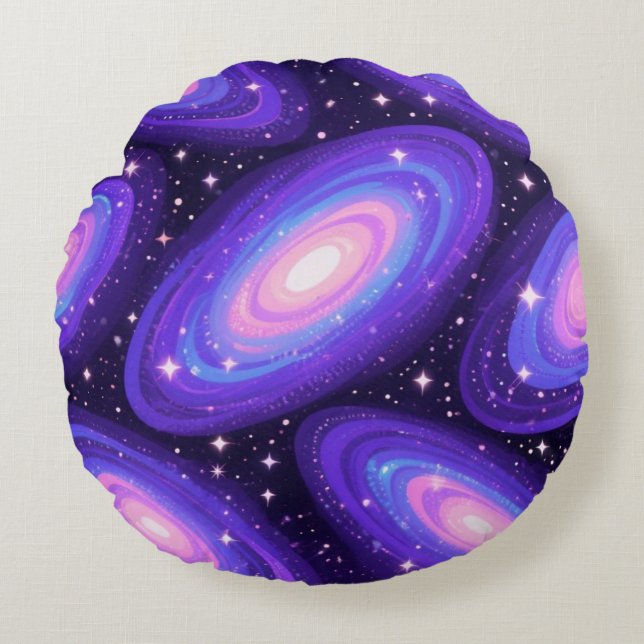 Coussins Ronds Galaxy Swirls Motif Dreamy Cosmic Nebula Design (Devant)