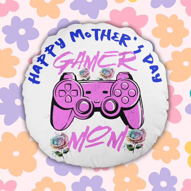 Coussins Ronds Gamer Maman Joyeuse Fête des Mères | (Créateur téléchargé)