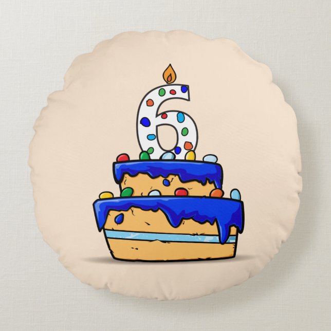Coussins Ronds Garçon 6e anniversaire, 6 sur Gâteau bleu doux (Devant)