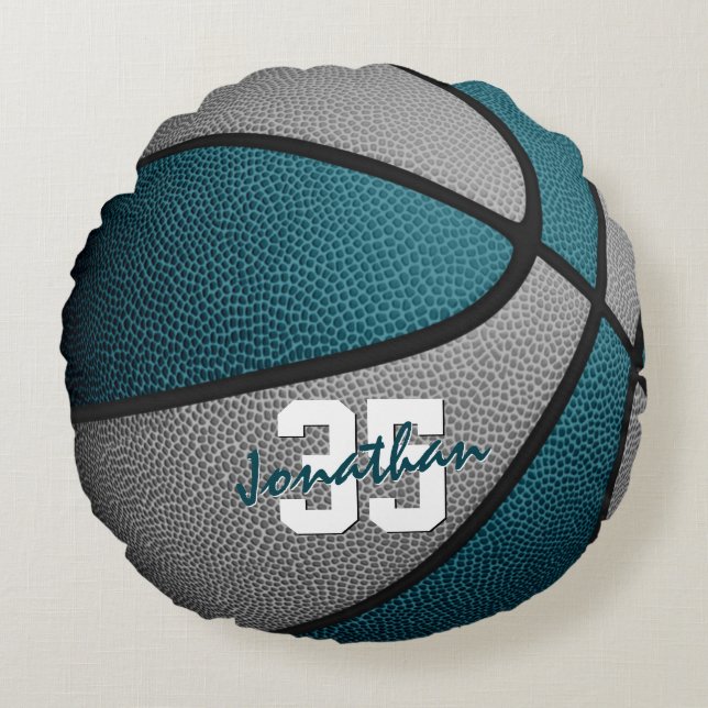 Coussins Ronds garçons gris turquoise filles basketball sportif (Devant)