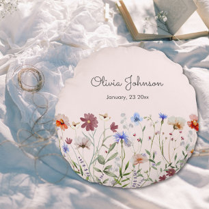 Coussins Ronds Garde de naissance de bébé fleur sauvage colorée a