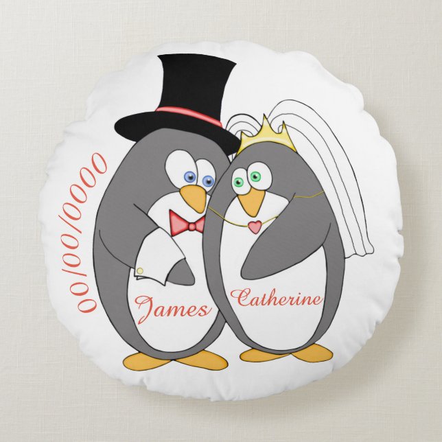 Coussins Ronds Garde personnalisée de l'amour du pingouin (Devant)