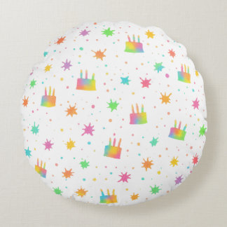 Coussins Ronds Gâteau d'anniversaire à l'aquarelle Tache de peint