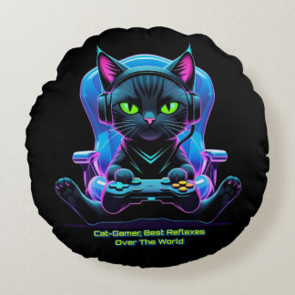 Coussins Ronds Gato gamer futurista con joystick y actitud felina