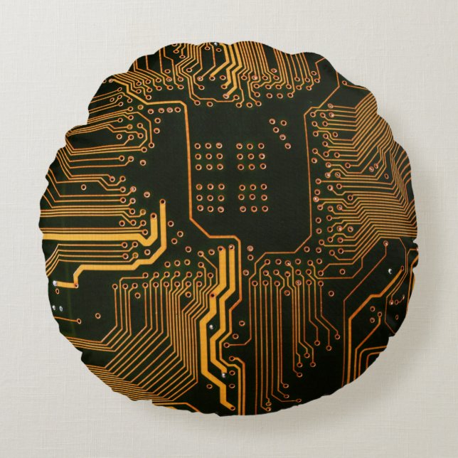 Coussins Ronds Geek Sortie carte circuit électronique orange PCB  (Devant)