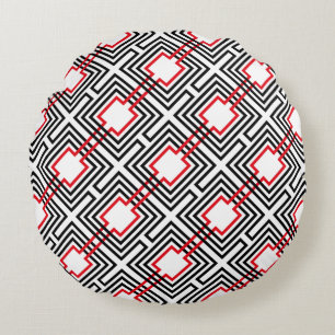 Coussins Ronds Géométrique rouge et blanc noir