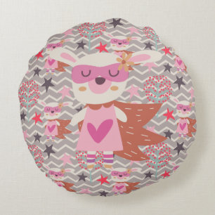 Coussins Ronds Girl Superhero Bunny