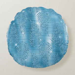 Coussins Ronds Glam Aqua Blue Parties scintillant tropicales Feui