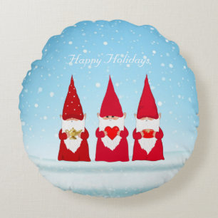 Coussins Ronds Gnomes de Noël sur fond bleu clair