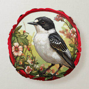 Coussins Ronds Gobemouche pie bicolore oiseau