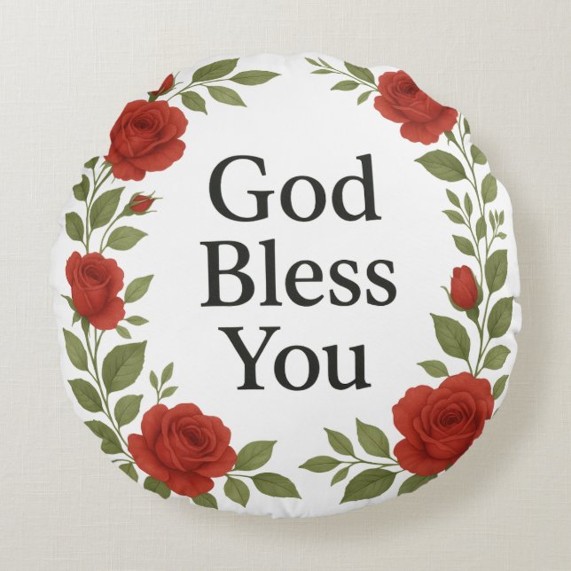 Coussins Ronds God Bless You Religious Rose Floral (Devant)