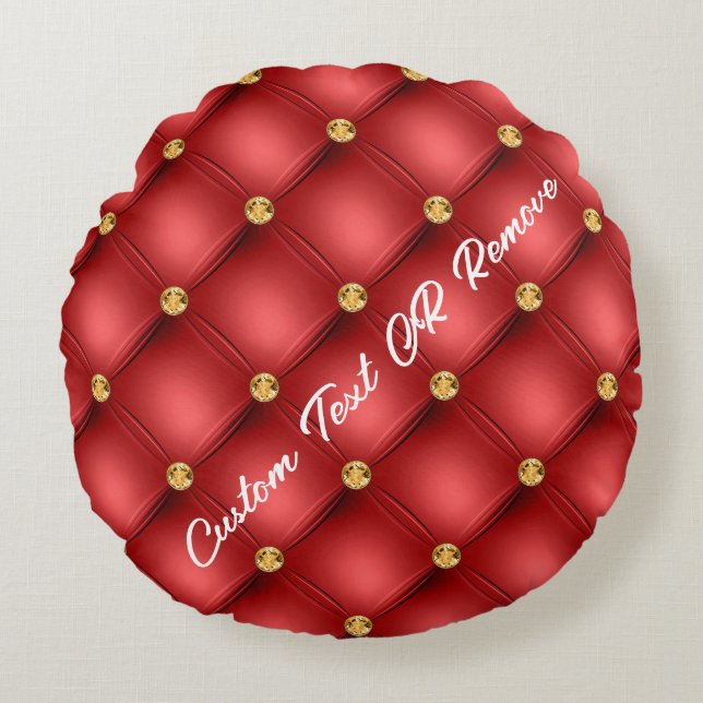 Coussins Ronds Gold Diamond Cuir Tufé Votre Nom De Texte Rouge (Devant)