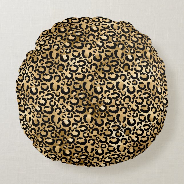 Coussins Ronds Gold Glam Black Leopard (Devant)