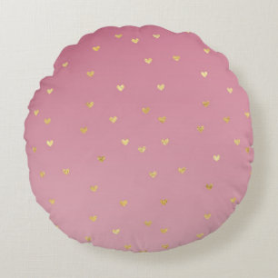 Coussins Ronds Gold Hearts Pink Ombre