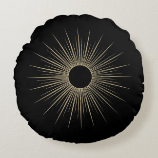 Coussins Ronds Gold Sunburst Black Minimal Round Throw Pillow