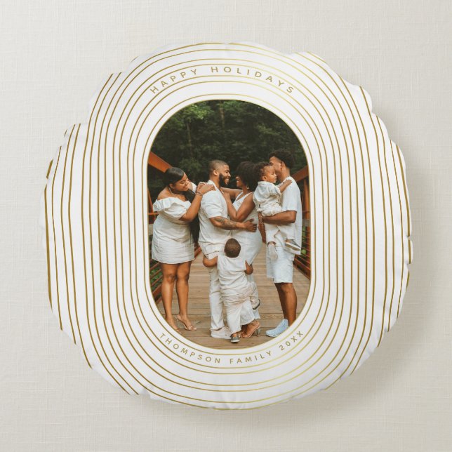 Coussins Ronds Gold White Photo Famille (Devant)