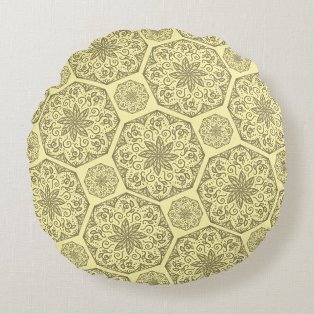 Coussins Ronds Golden Mandala Mosaic Motif Jeu d'oreiller (Devant)