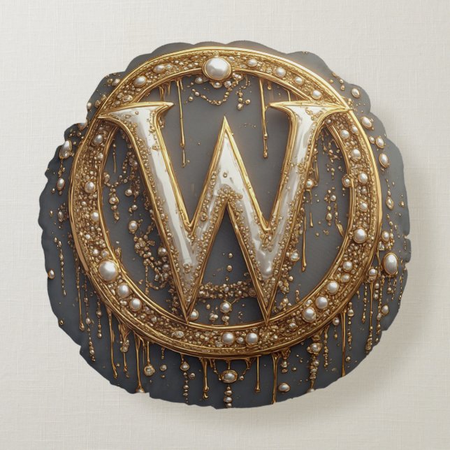 Coussins Ronds Golden Monogram Initial Letter W (Devant)