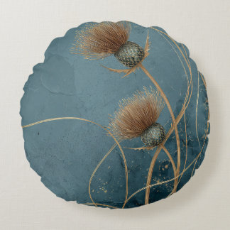 Coussins Ronds Golden Thistle Teal Blue Texture Elegance