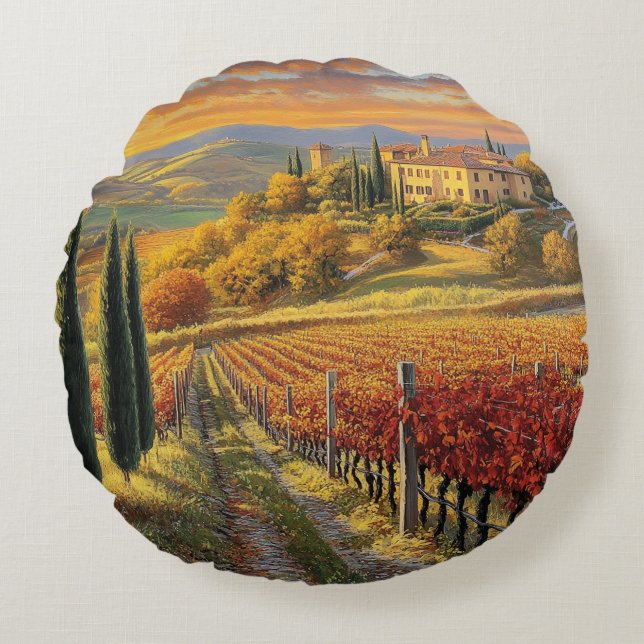 Coussins Ronds Golden Vineyard Path – Round Throw Pillow (Devant)
