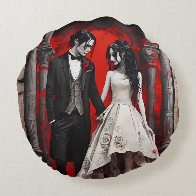 Coussins Ronds Goth Wedding Couple (Dos)