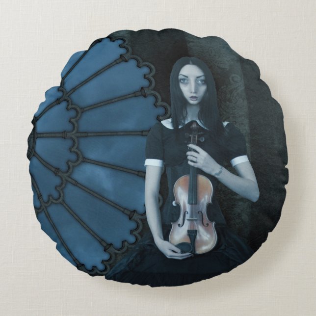 Coussins Ronds Gothique Victorian Girl tenant Violon Imaginaire f (Devant)