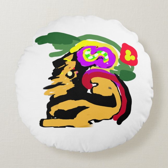 Coussins Ronds Grand Danois et fleurs  (Devant)