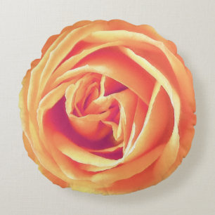 Coussins Ronds Grand imprimé de rose abricot / orange
