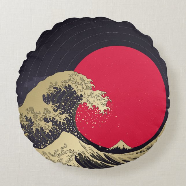 Coussins Ronds "Grande vague de kanagawa". Hokusai, vague japonai (Devant)