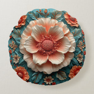 Coussins Ronds Grandes fleurs de corail