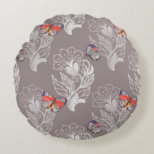 Coussins Ronds Graphique à fleurs et papillon, aquarelle, motif