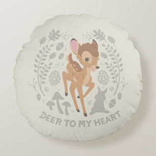 Coussins Ronds Graphique de la forêt de Bambi "Deer To My Heart"
