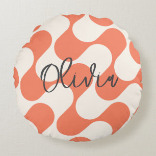 Coussins Ronds Gras Moderne Mignon Rétro Orange & Blanc Chic