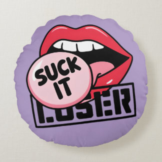 Coussins Ronds Gras Retro "Suck It" Lips Design Sticker | Drôle