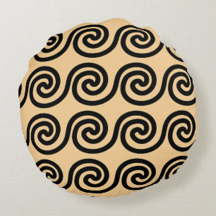 Coussins Ronds Grec Meander Key Waves Motif Brown