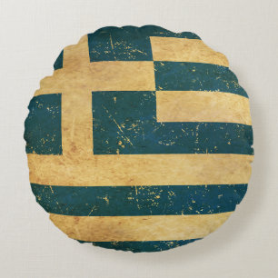 Coussins Ronds Grèce Drapeau Vintage Grunge Design