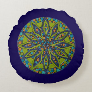 Coussins Ronds Green/Blue Starburst Mandala Round Throw Pillow