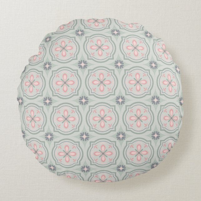 Coussins Ronds Green Pastel Floral Tiles (Devant)