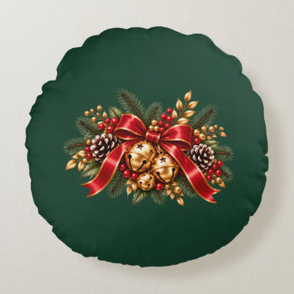 Coussins Ronds Grelots de Noël Rouge Ruban Festif