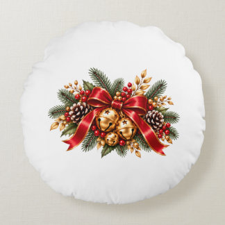 Coussins Ronds Grelots de Noël Rouge Ruban Festif