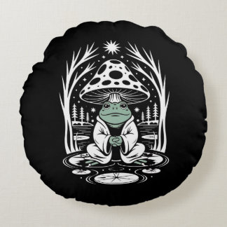 Coussins Ronds Grenouille Zen Sous Champignons - Méditant La Gren