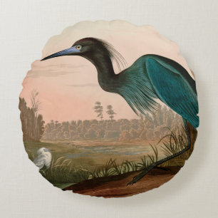 Coussins Ronds Grue bleue ou Heron Birds of America Audubon Impri