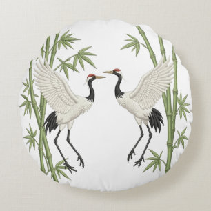 Coussins Ronds Grue couronnée japonaise broderie cadeau bambou